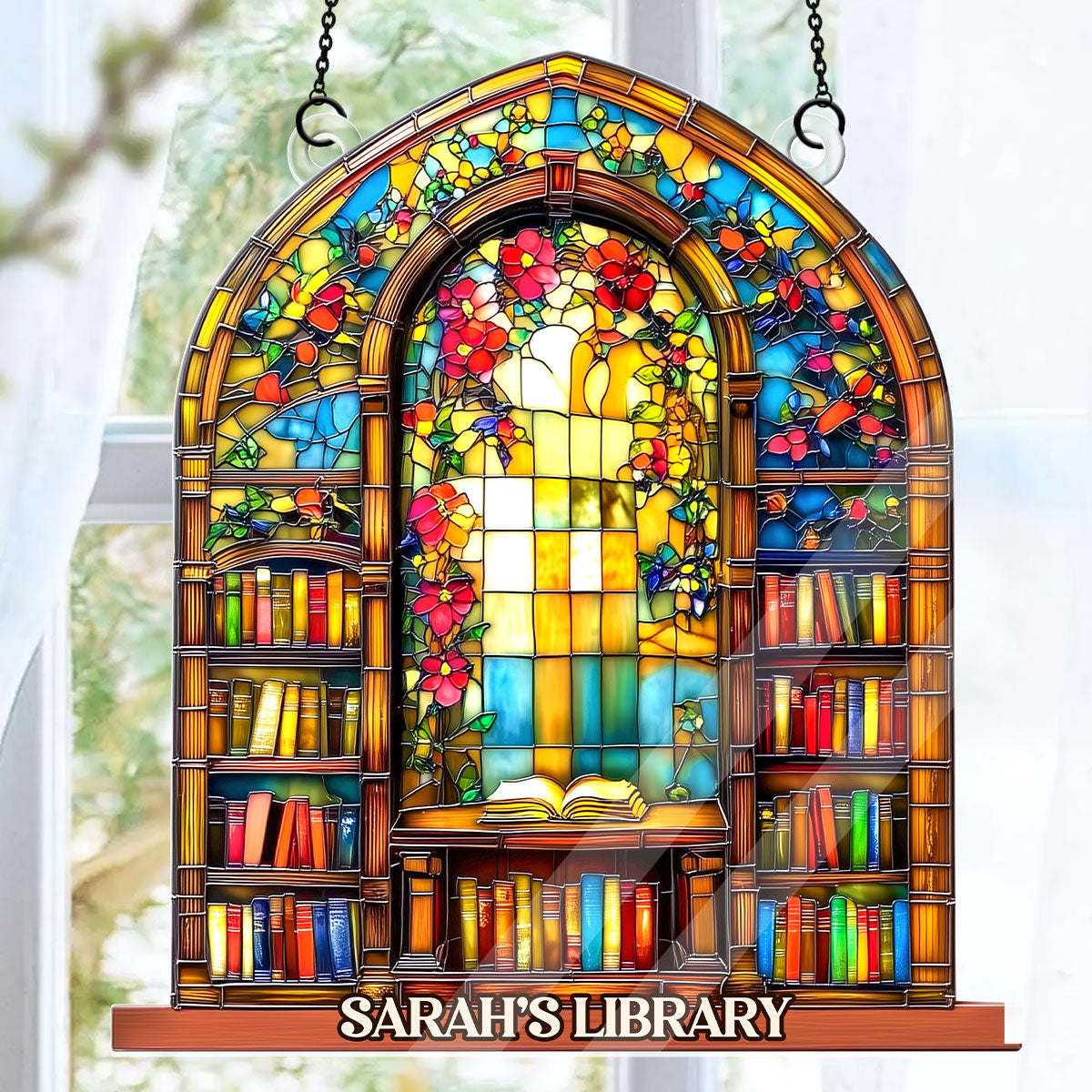 Arched Library Shelf - Personalized Acrylic Suncatcher