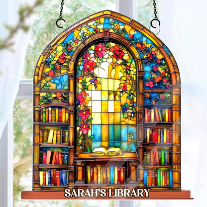 Arched Library Shelf - Personalized Acrylic Suncatcher