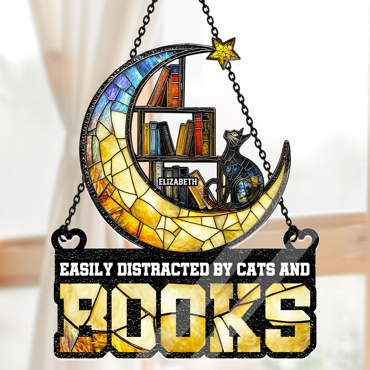Easily Distracted By Cats And Books - Personalized Acrylic Suncatcher