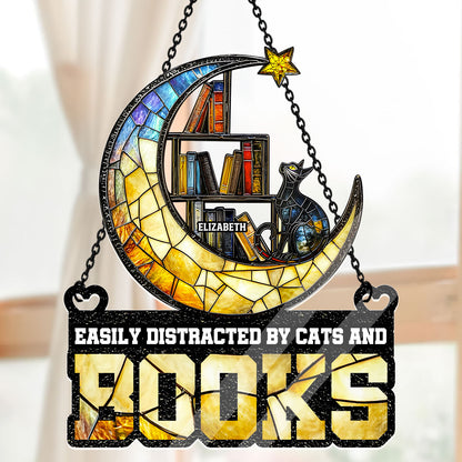 Easily Distracted By Cats And Books - Personalized Acrylic Suncatcher