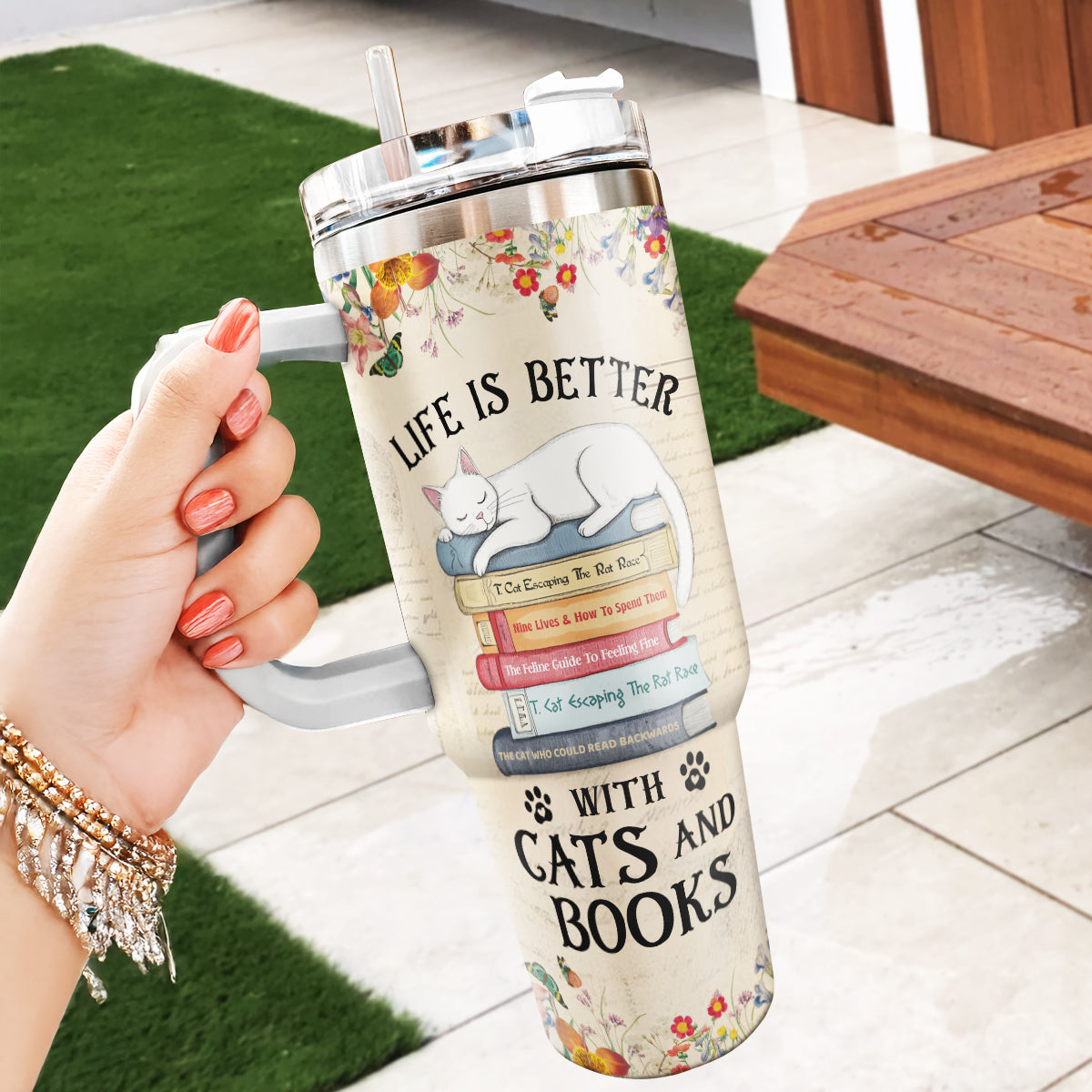 Life Is Better With Cats And Books - Personalized Stainless Steel Tumbler