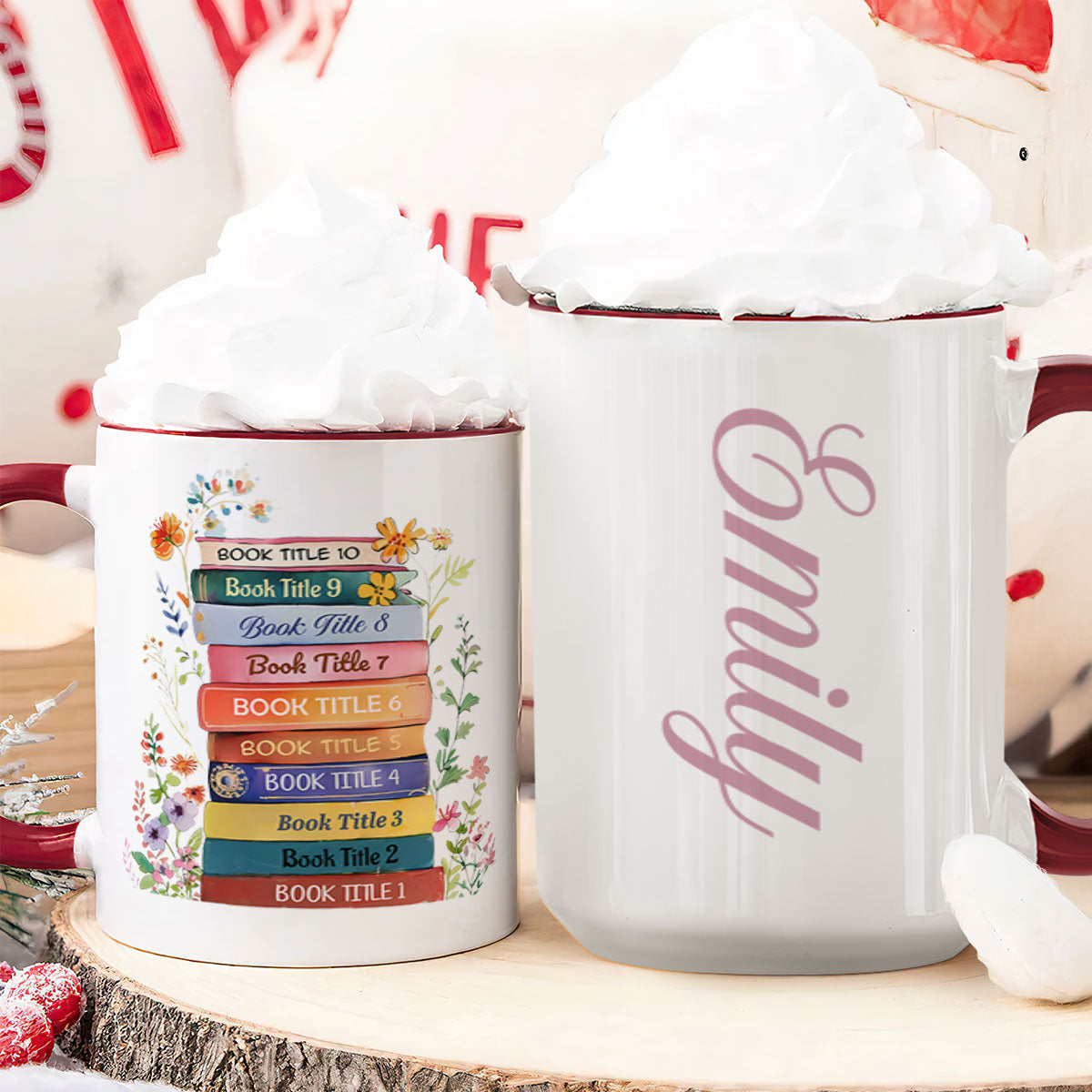 Custom Bookshelf Floral Mug - Personalized Accent Mug