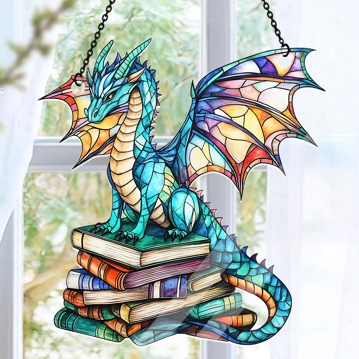 Stained Glass Book Dragon -  Acrylic Suncatcher