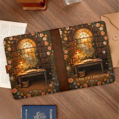 Through The Reading Window - Personalized Leather Notebook Cover With Pocket