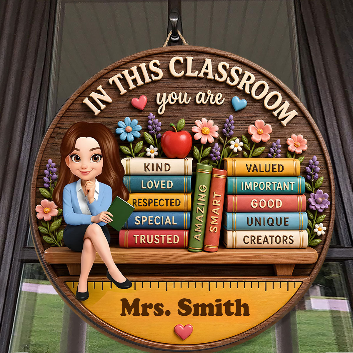 Custom Gift for Teachers Librarians Back To School Gifts - Personalized Wooden Door Sign