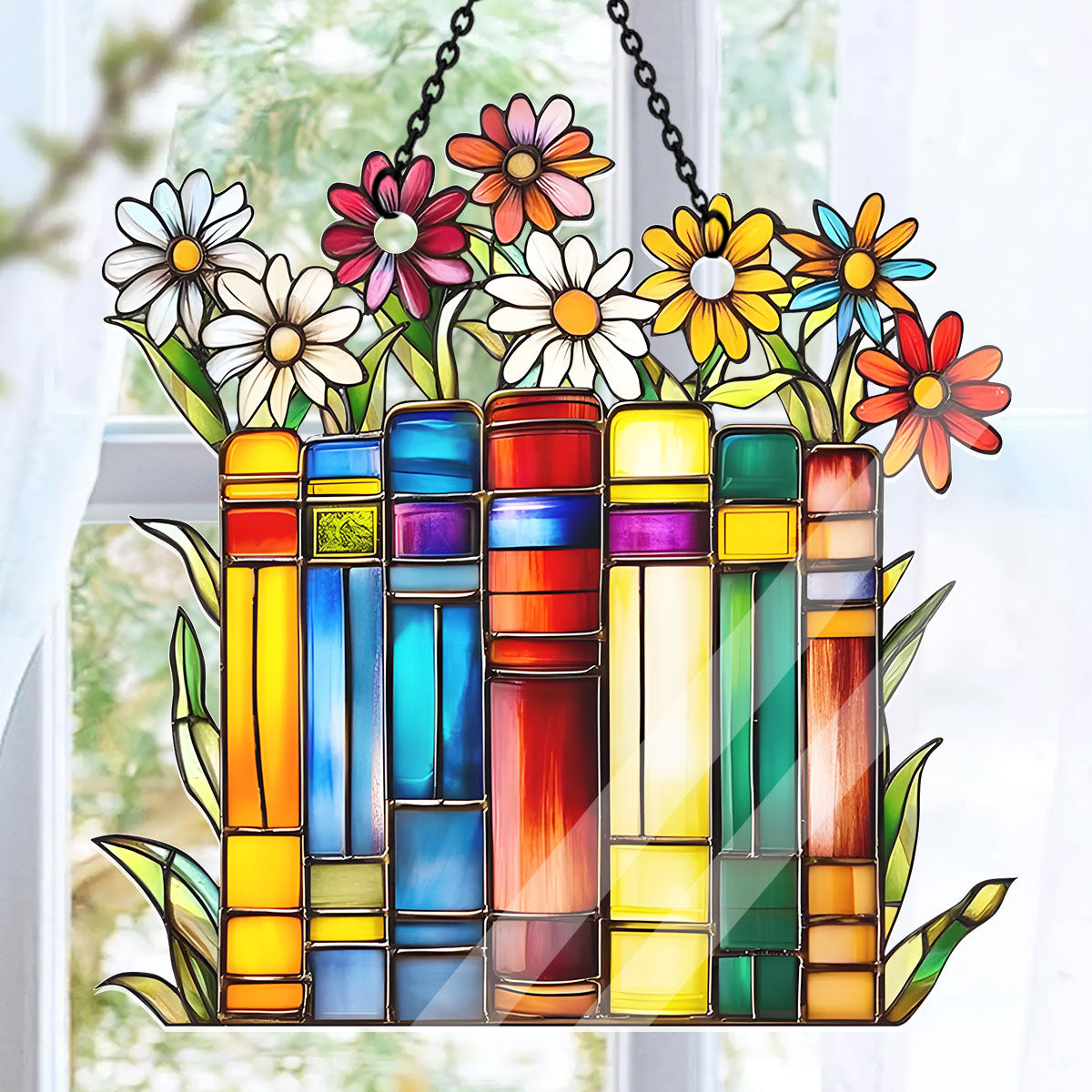 Flower Book Library Decor -  Acrylic Suncatcher