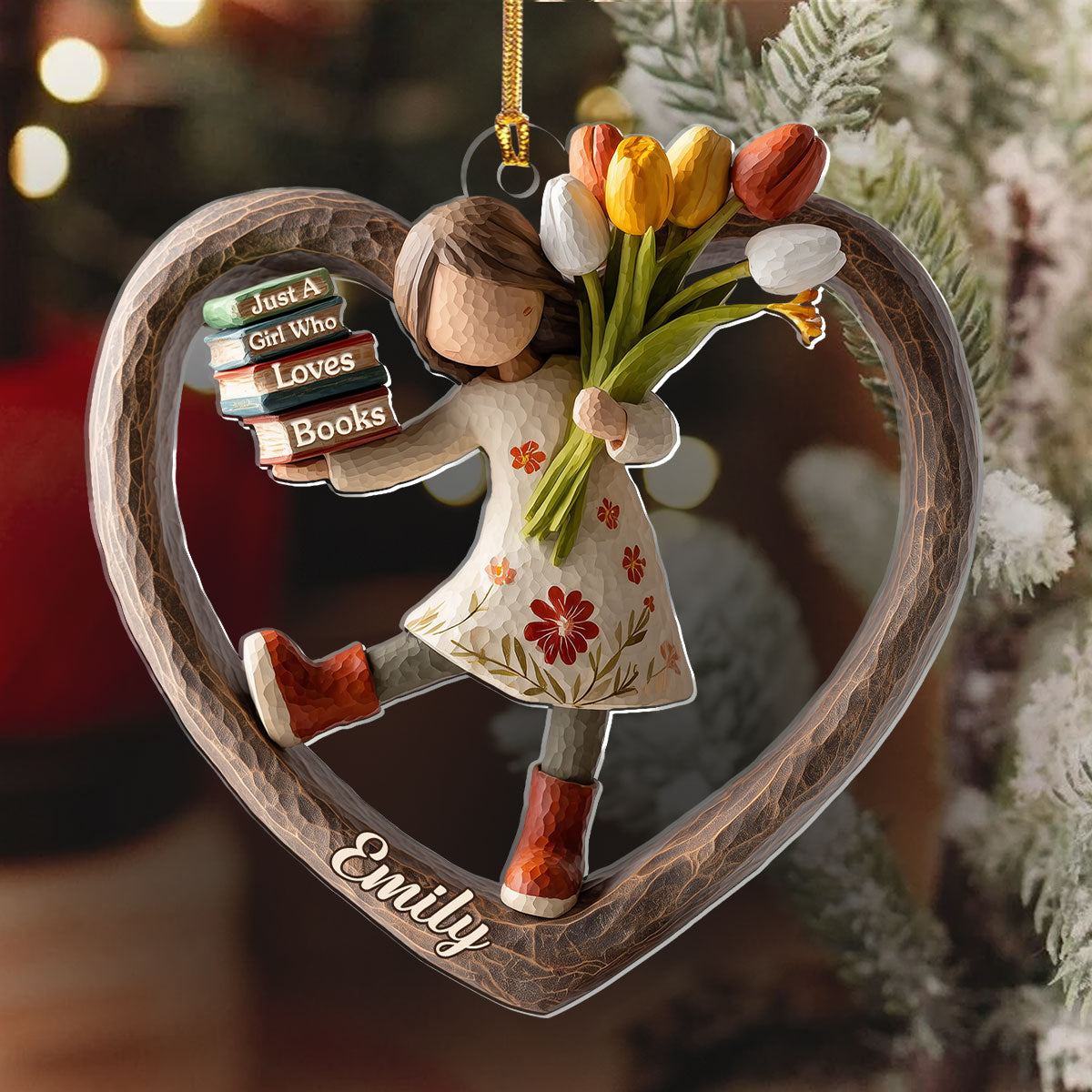 Just A Girl Who Loves Books & Flowers - Personalized 1-Layer Acrylic Ornament