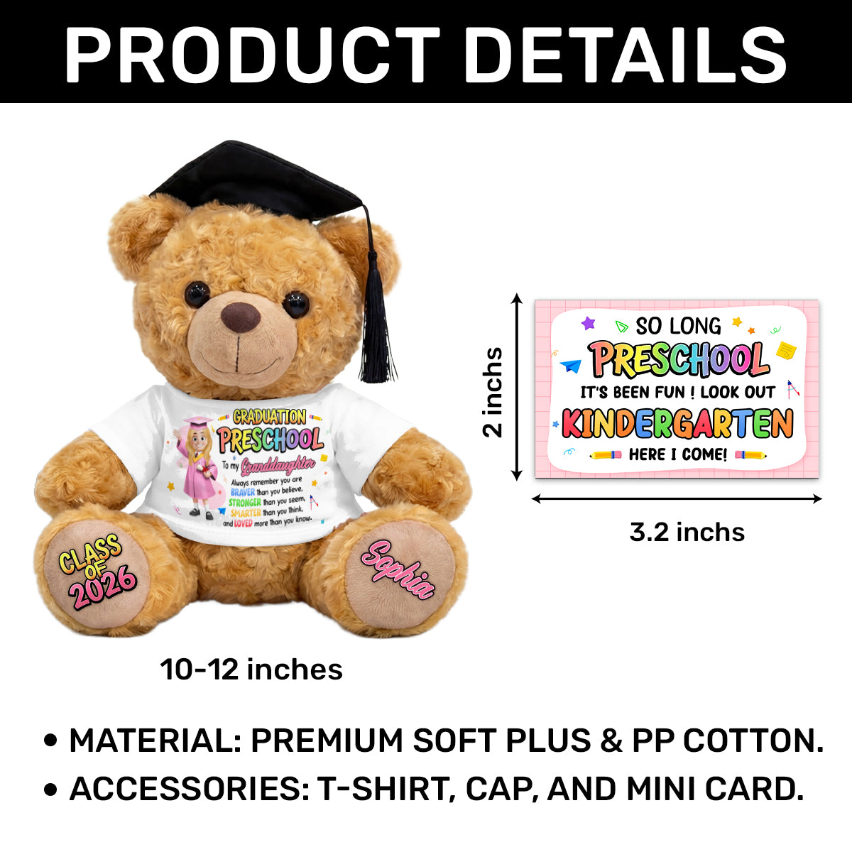 Preschool Kindergarten Graduation  - Personalized Graduation Bear With Card