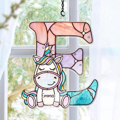 Custom Name Unicorn Alphabet Stained Glass For Kids - Personalized Acrylic Suncatcher