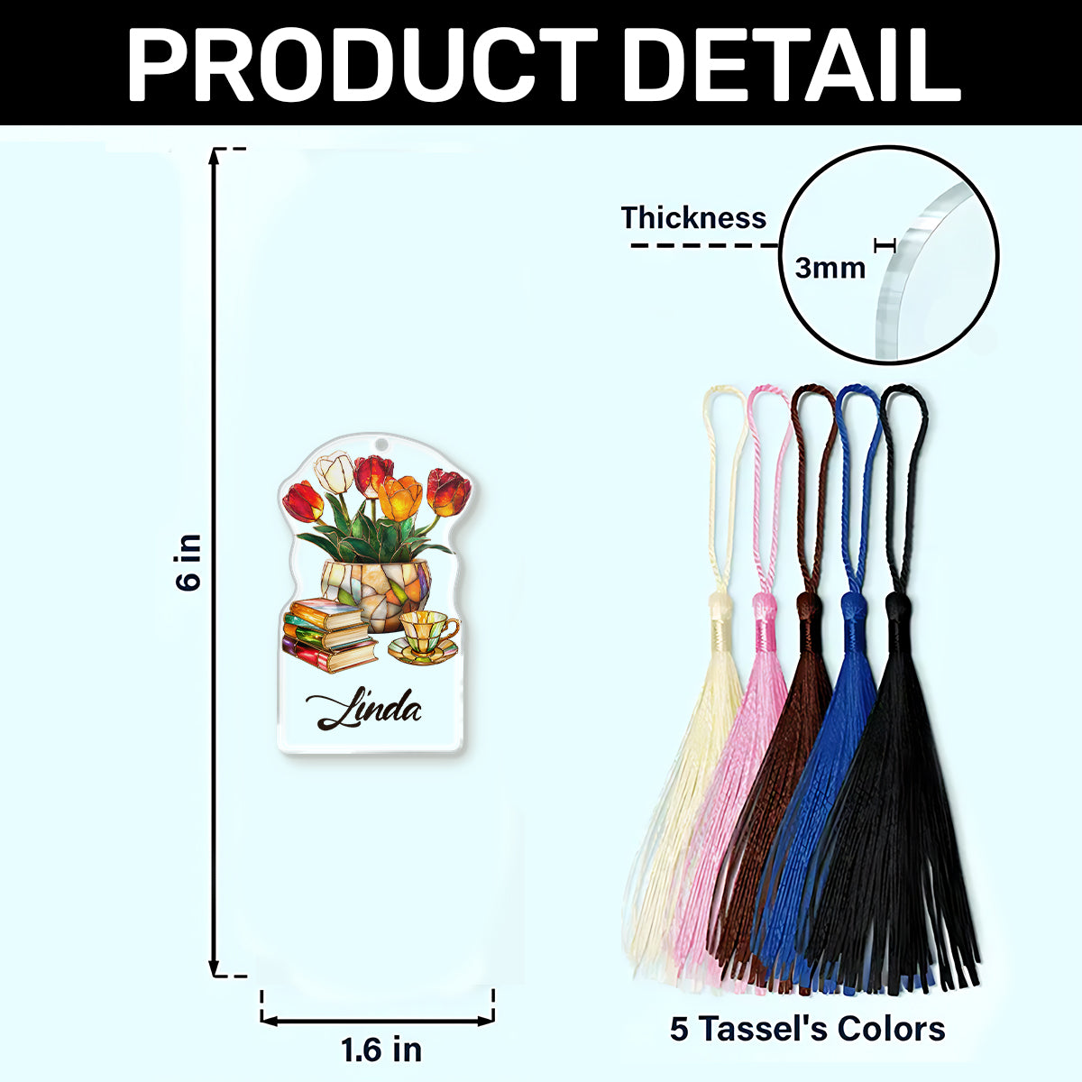 Flowers, Books, And Tea - Personalized Acrylic Bookmark