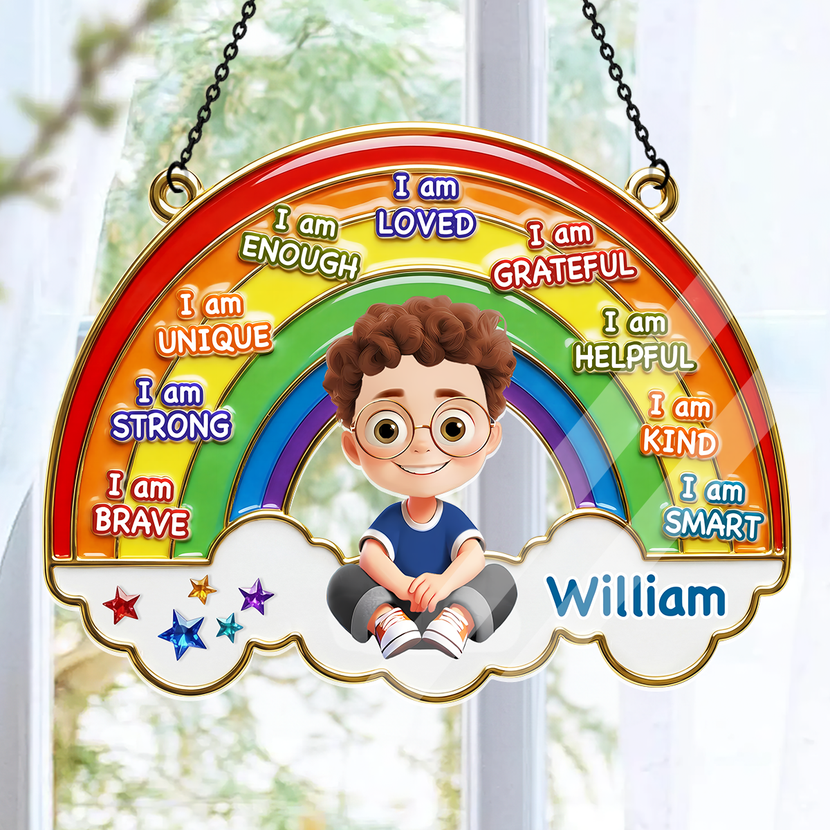 I Am Loved Grateful Kind Rainbow Gift For Grandkids - Personalized Acrylic Suncatcher