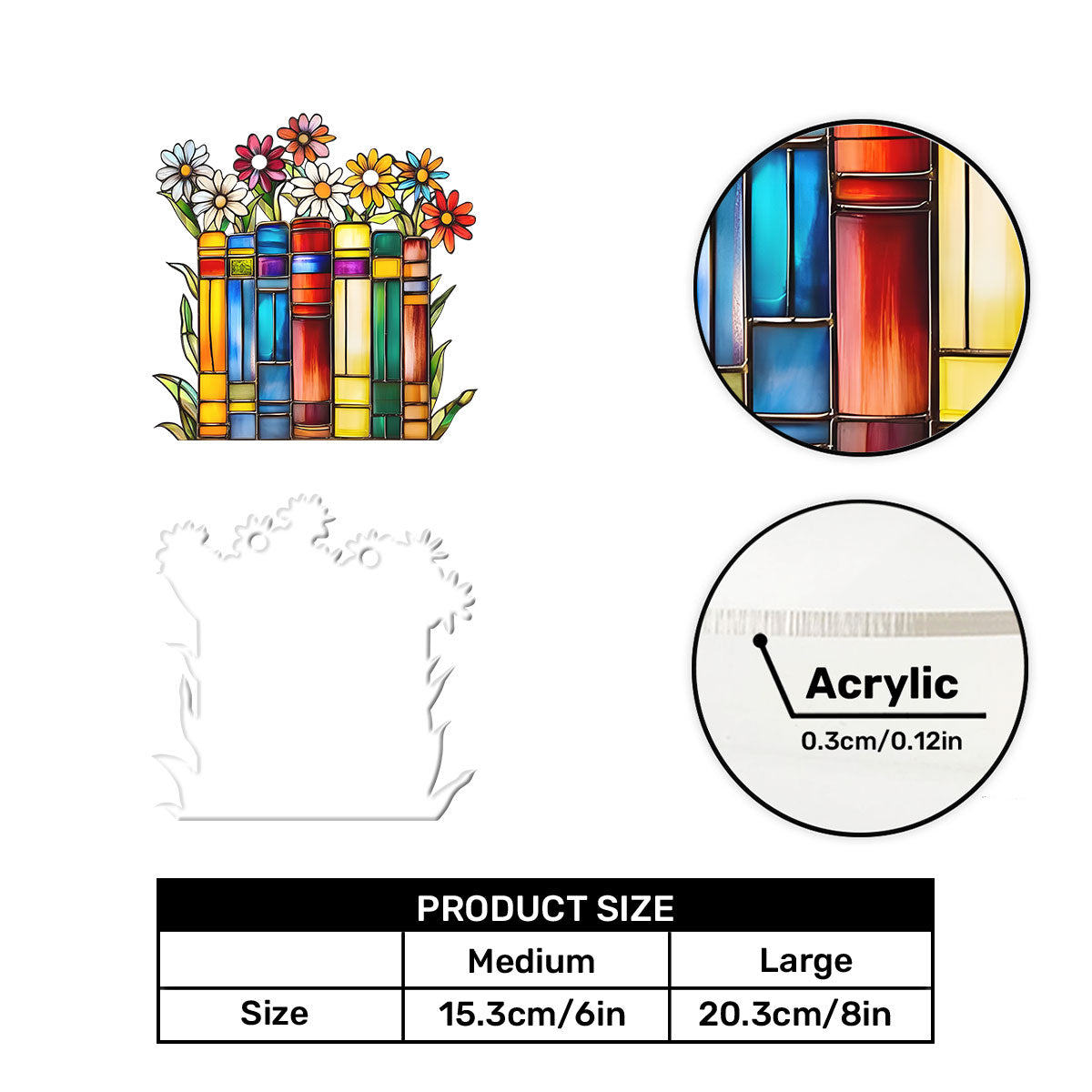 Flower Book Library Decor -  Acrylic Suncatcher
