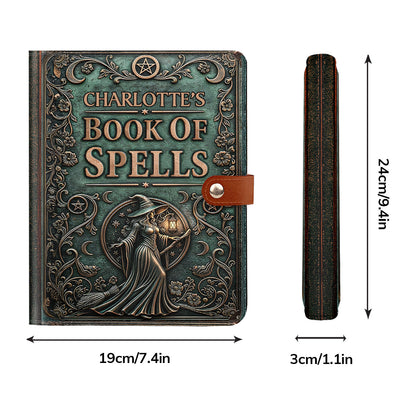 The Spellbook - Personalized Leather Notebook Cover With Pocket