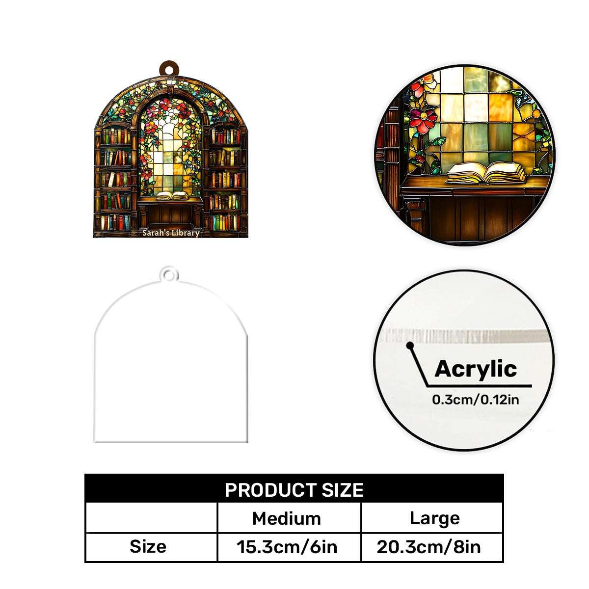 Library Bookshelf - Personalized Acrylic Suncatcher