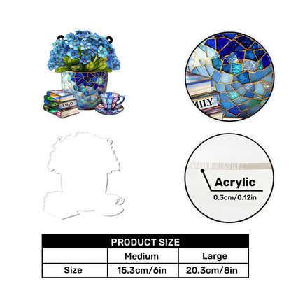 Forget-Me-Not, Books, And Tea - Personalized Acrylic Suncatcher