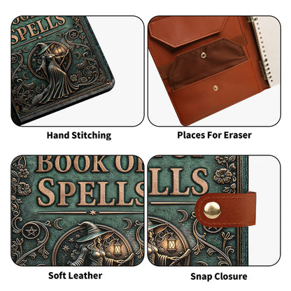 The Spellbook - Personalized Leather Notebook Cover With Pocket