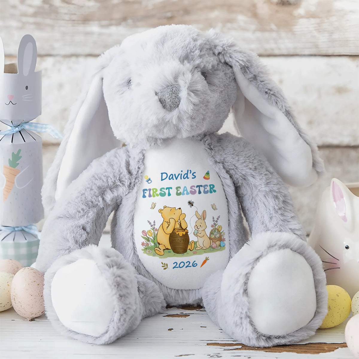 Baby's First Easter With Pooh - Personalized Stuffed Bunny