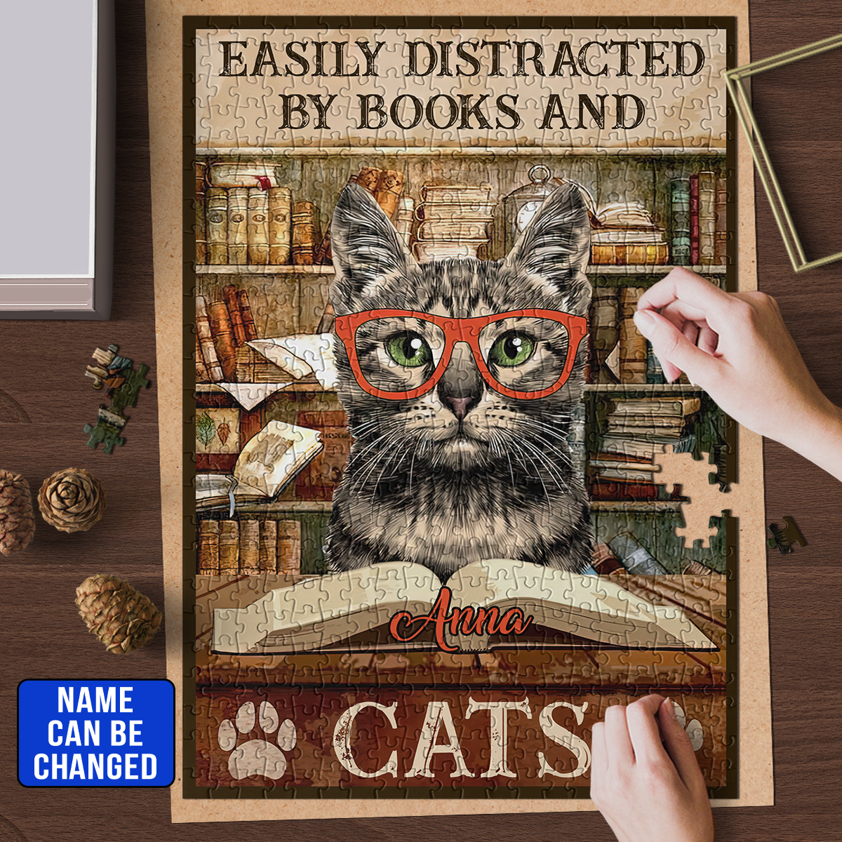 Easily Distracted By Cats And Books Book Lovers Gift PUZ01