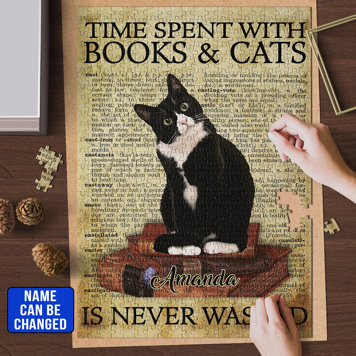 Time Spent With Books And Cats Is Never Wasted Book Lovers Gift PUZ02