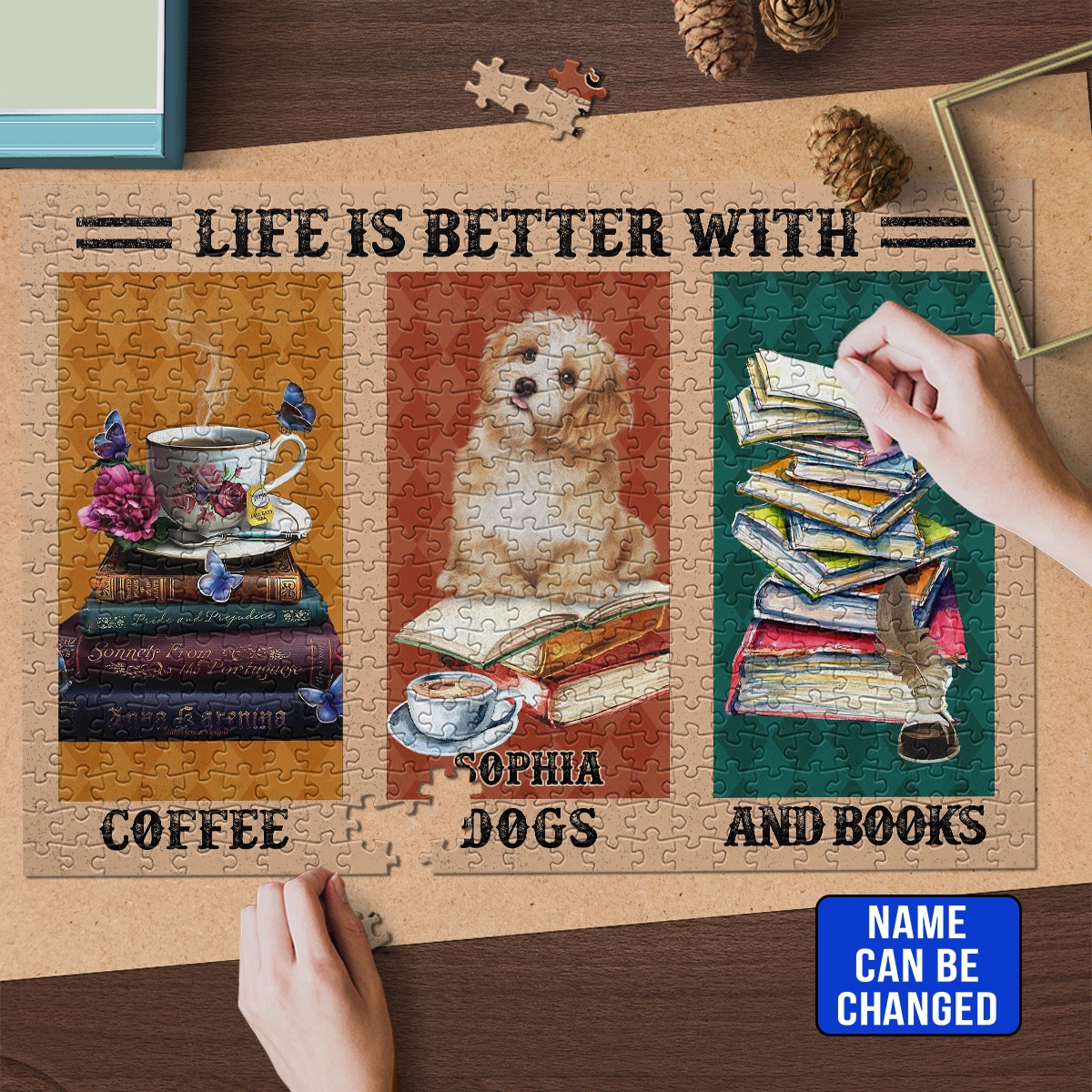 Life Is Better With Coffee Dogs And Books Book Lovers Gift PUZ36