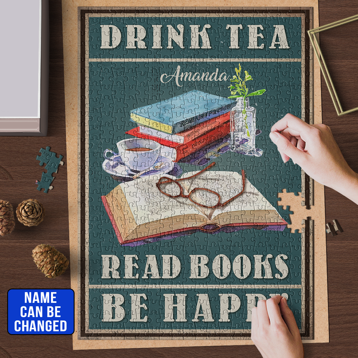 Drink Tea Read Books Be Happy Book Lovers Gift PUZ51