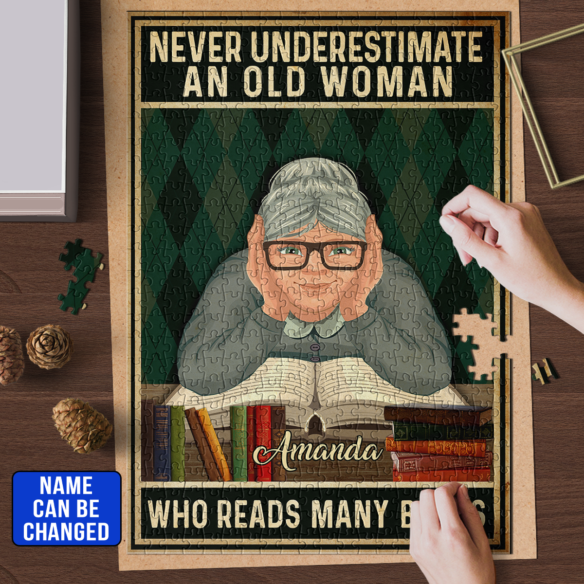 Never Underestimate An Old Woman Who Reads Many Books Book Lovers Gift PUZ61