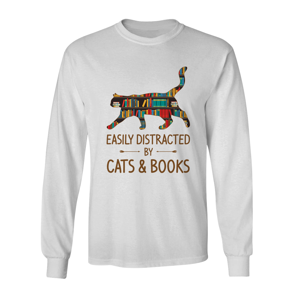 Easily Distracted By Cats And Books Book Lovers Gift LSW39