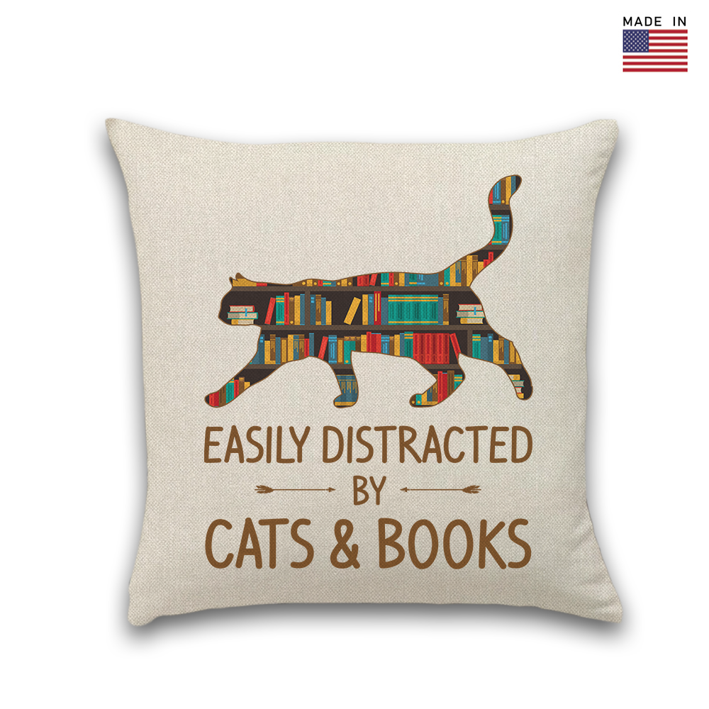 Easily Distracted By Cats And Books Book Lovers Gift PILS39