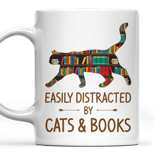 Easily Distracted By Cats And Books Book Lovers Gift MUGW39