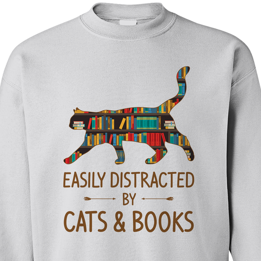 Easily Distracted By Cats And Books Book Lovers Gift SWW39