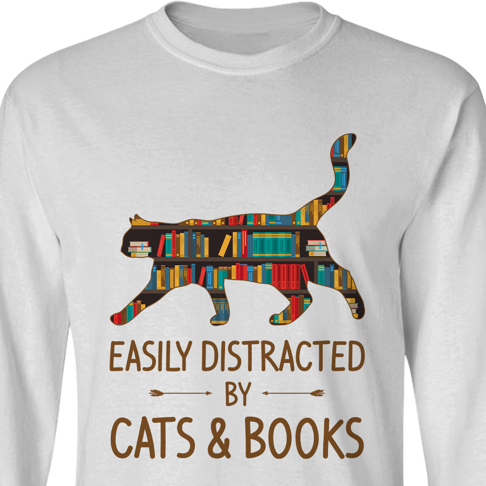 Easily Distracted By Cats And Books Book Lovers Gift LSW39