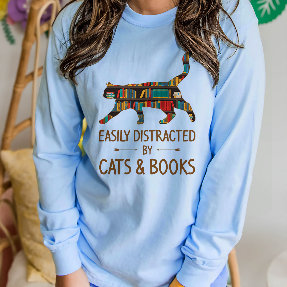 Easily Distracted By Cats And Books Book Lovers Gift LSW39