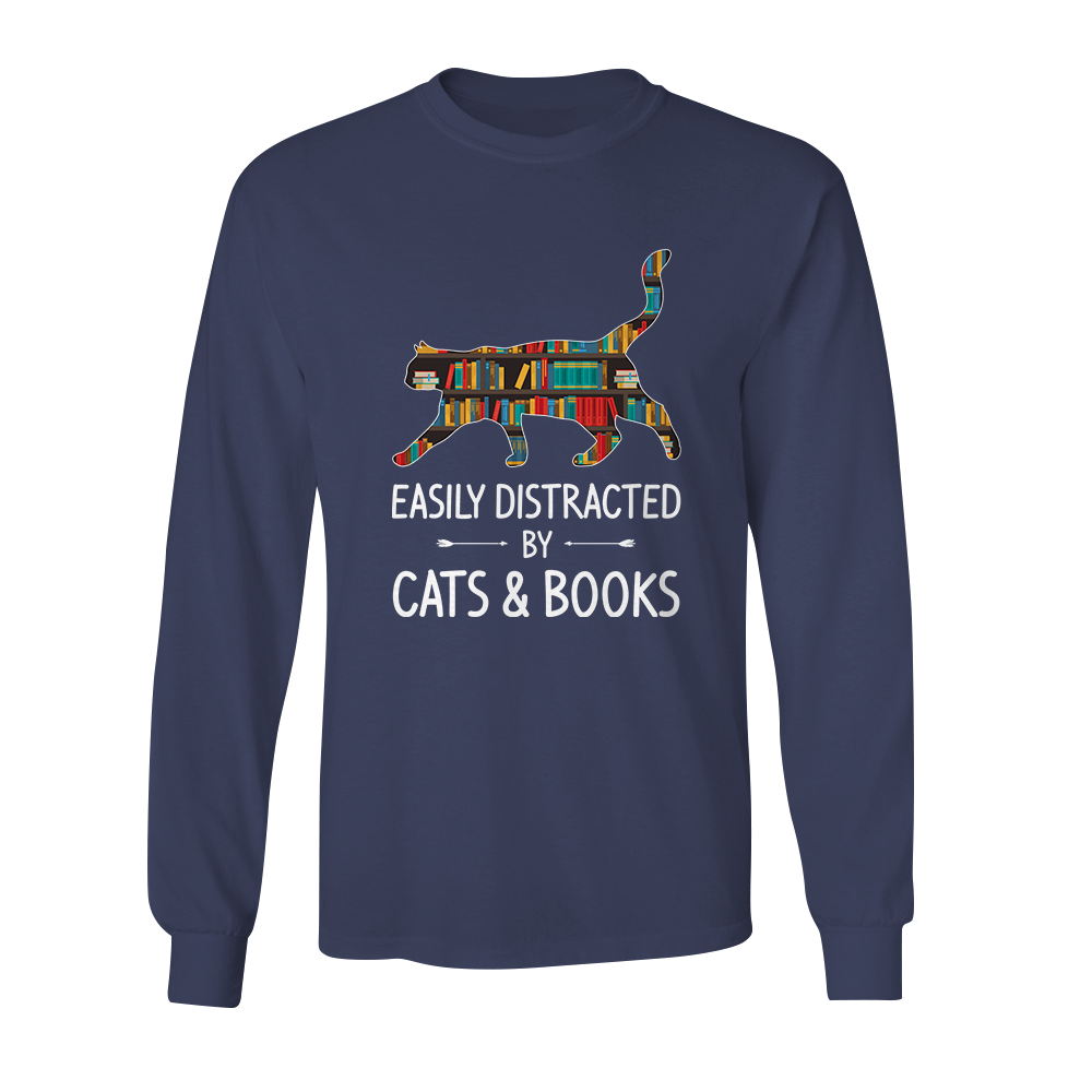 Easily Distracted By Cats And Books Book Lovers Gift LSB40