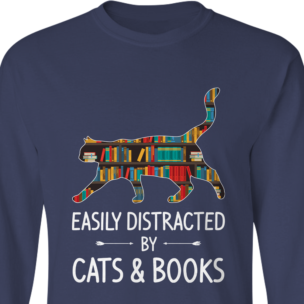 Easily Distracted By Cats And Books Book Lovers Gift LSB40