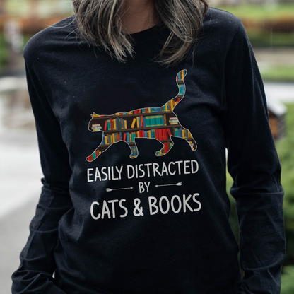 Easily Distracted By Cats And Books Book Lovers Gift LSB40