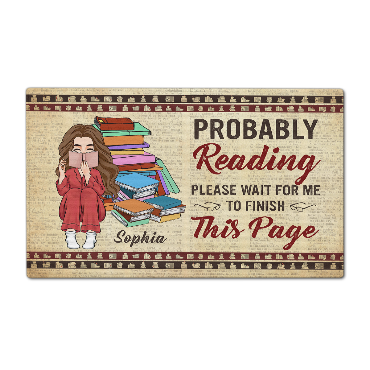 Probably Reading Personalized Doormat Book Lovers Gift CDM02