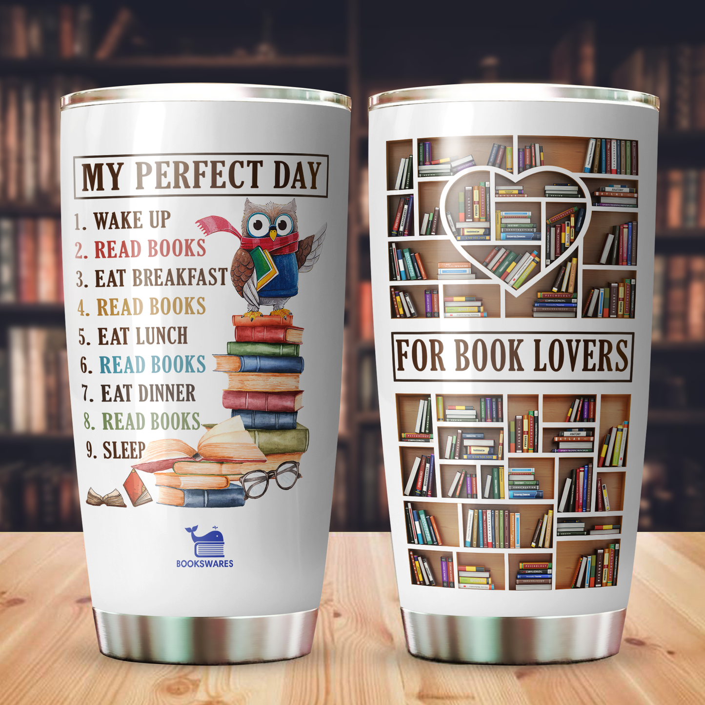 My Perfect Day Read Books Curved Tumbler 20oz Book Lovers Gift SCT2005