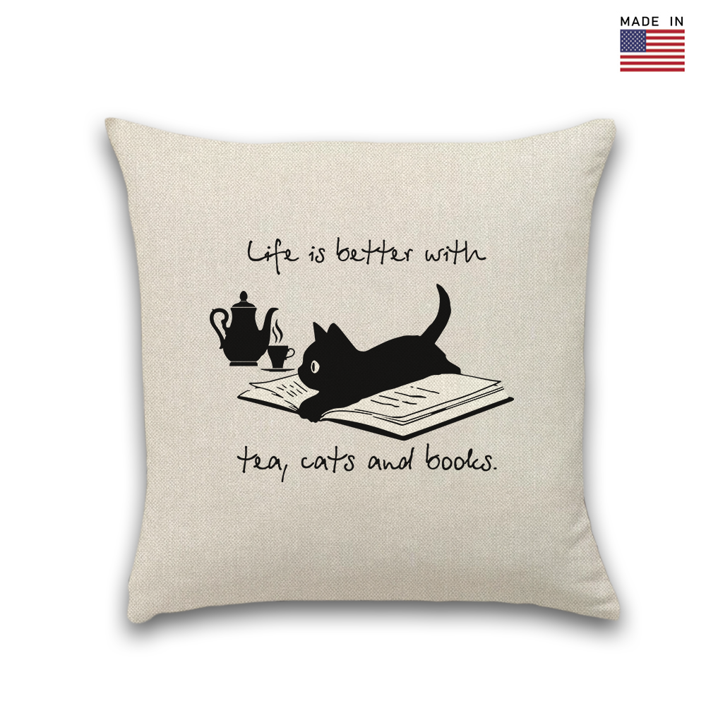 Life Is Better With Tea, Cats And Books Book Lovers Gift PILS35