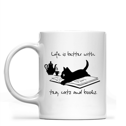 Life Is Better With Tea, Cats And Books Book Lovers Gift MUGW35